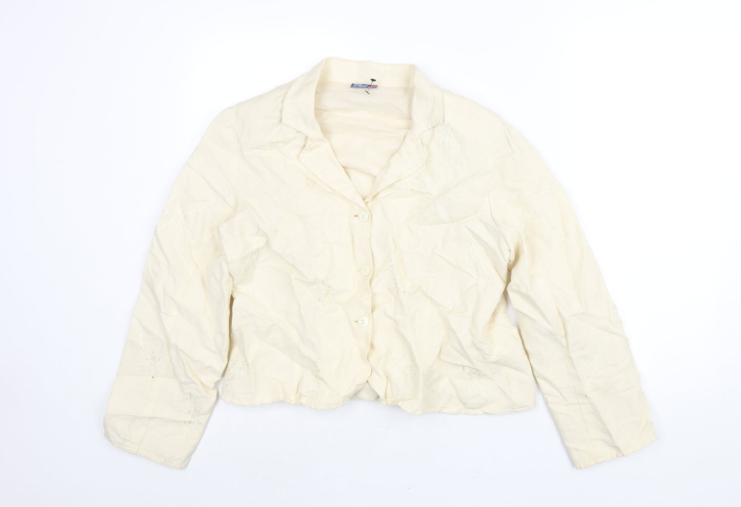 Phool Womens Ivory Floral Jacket Size 16 Button - Embroidered