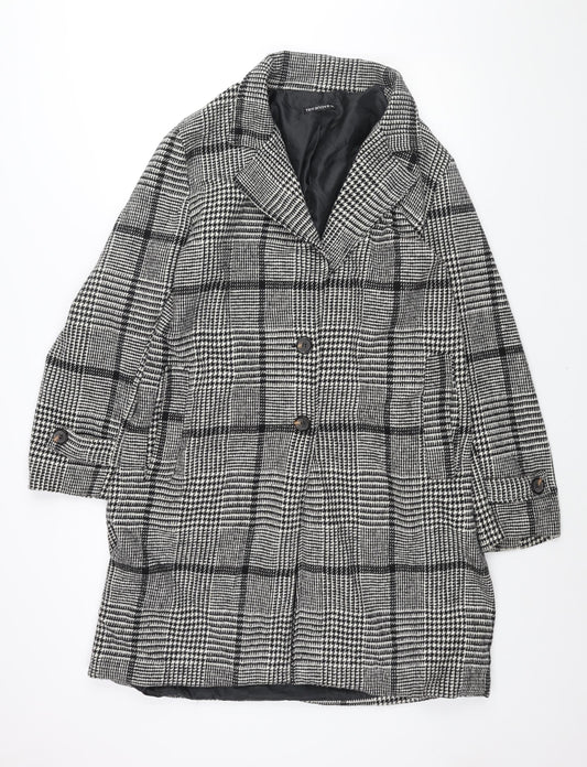 Terranova Womens Black Check Overcoat Coat Size XL Button