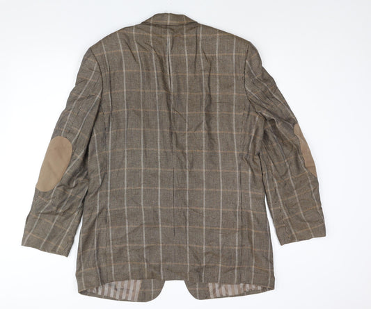 BARUTTI Mens Brown Check Wool Jacket Suit Jacket Size 44 Regular - Elbow Pads