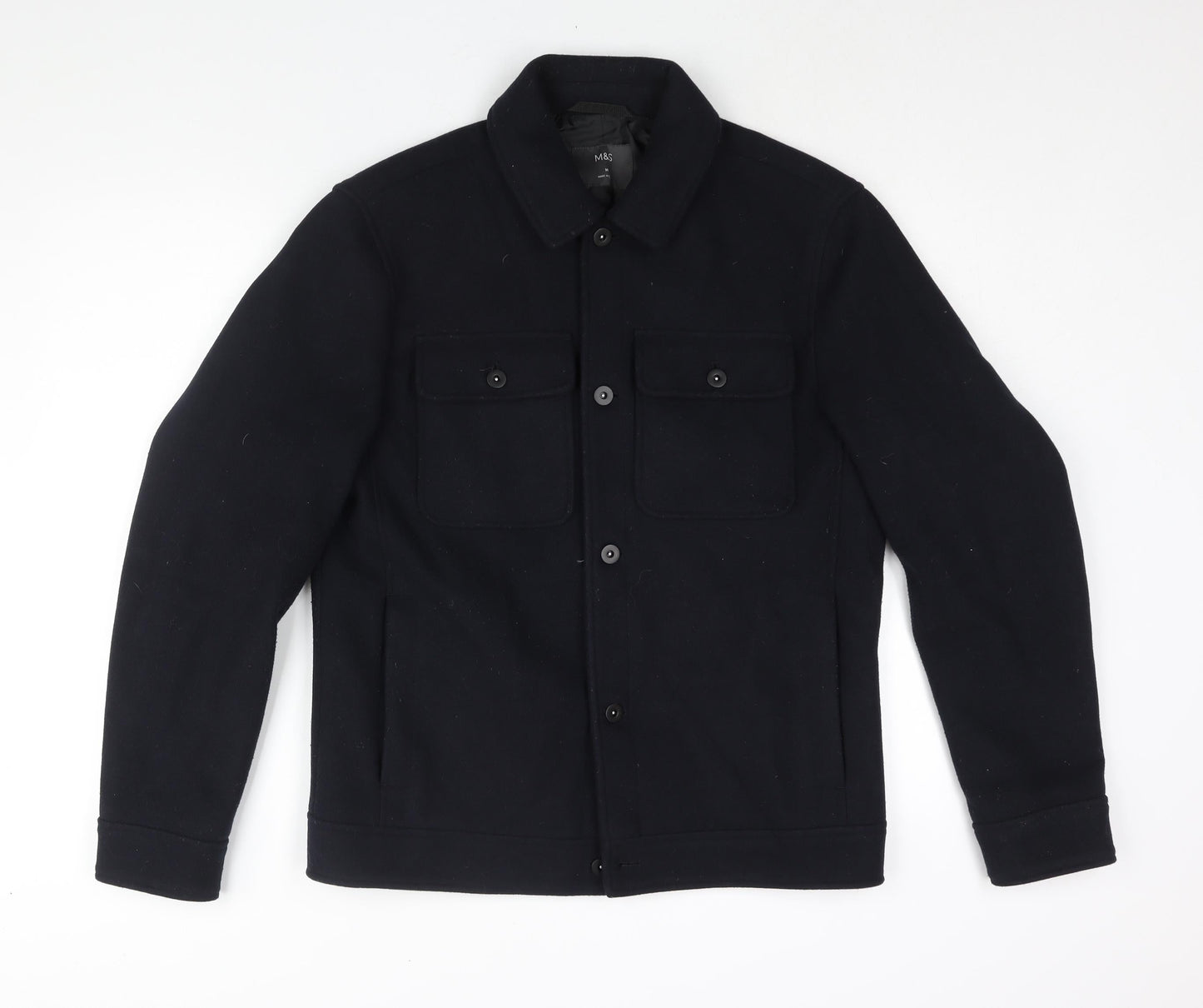 Marks and Spencer Mens Blue Pea Coat Coat Size M Button