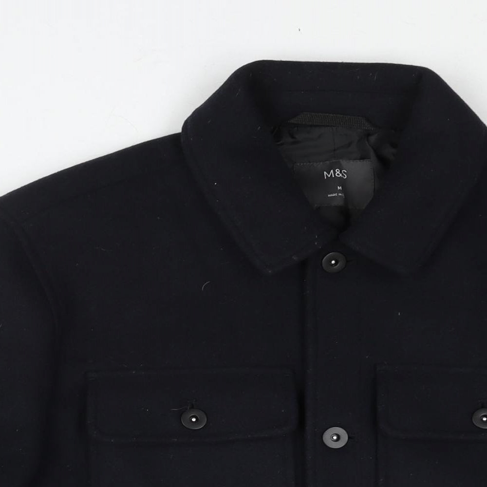 Marks and Spencer Mens Blue Pea Coat Coat Size M Button