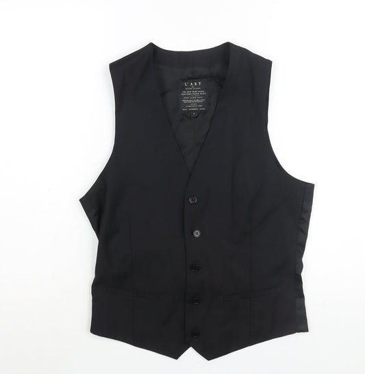 River Island Mens Black Wool Jacket Suit Waistcoat Size S Regular