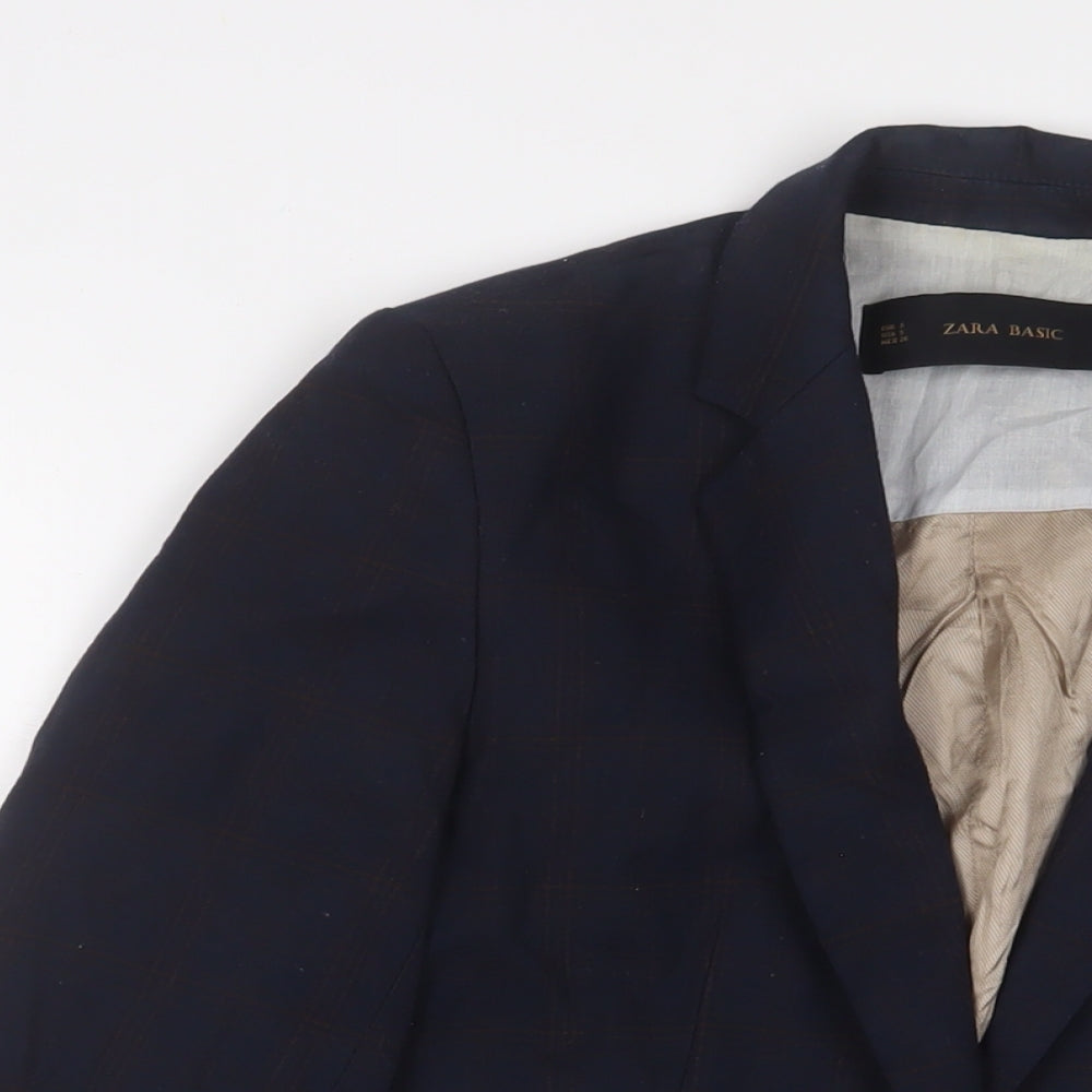 Zara Womens Blue Plaid Jacket Blazer Size S Button