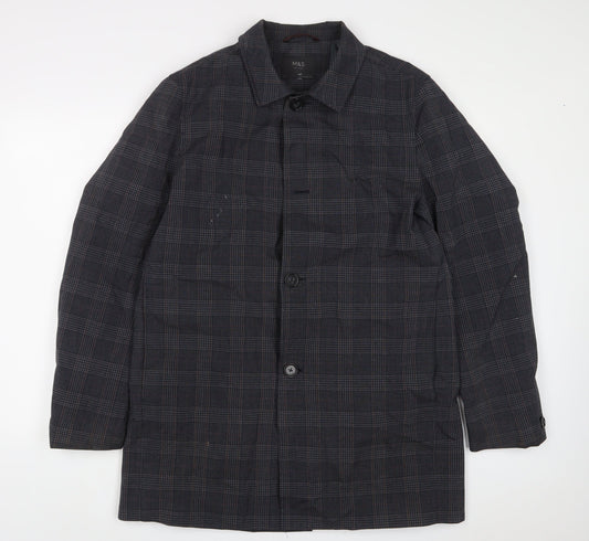 Marks & Spencer Mens Grey Plaid Jacket Coat Size M Button - Pockets