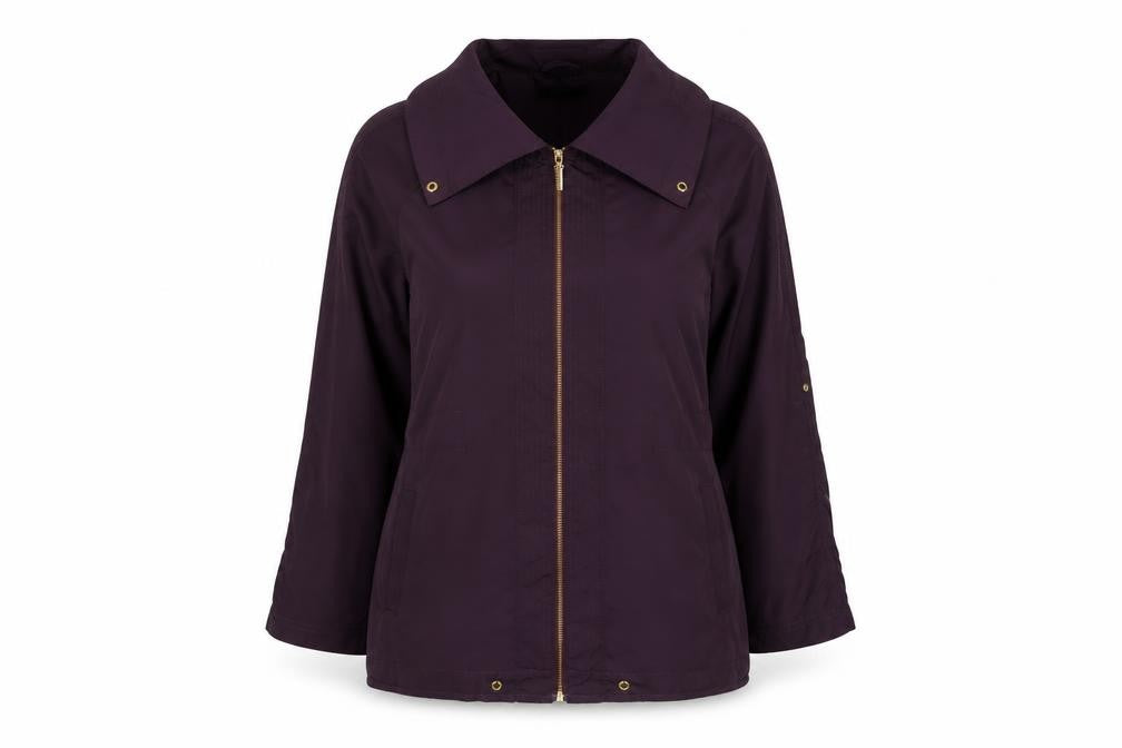 Front view of Autograph women’s purple jacket, size UK 12, zip
