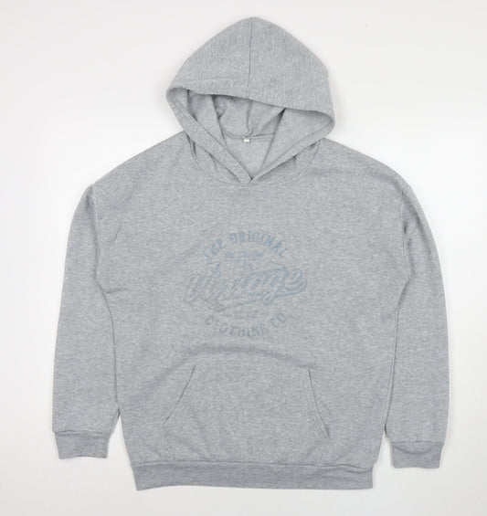 Vintage Womens Grey Polyester Pullover Hoodie Size L Pullover