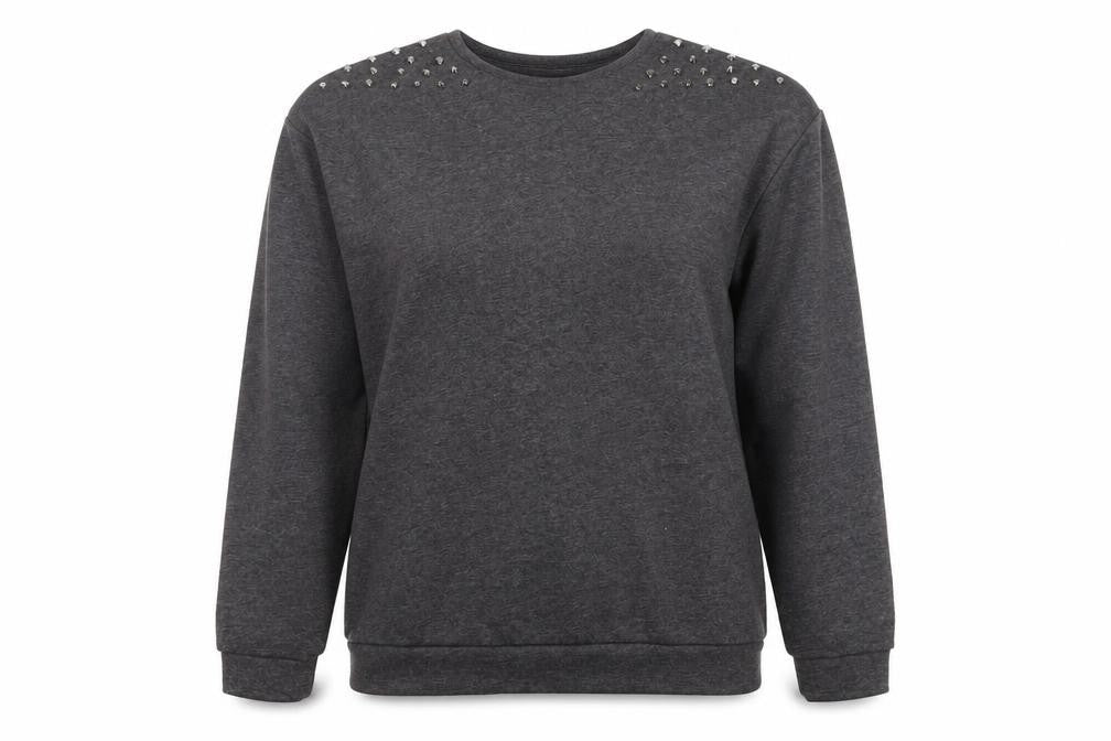 Glamorous Womens Grey Polyester Pullover Sweatshirt Size 14 Pullover - Studs Detail