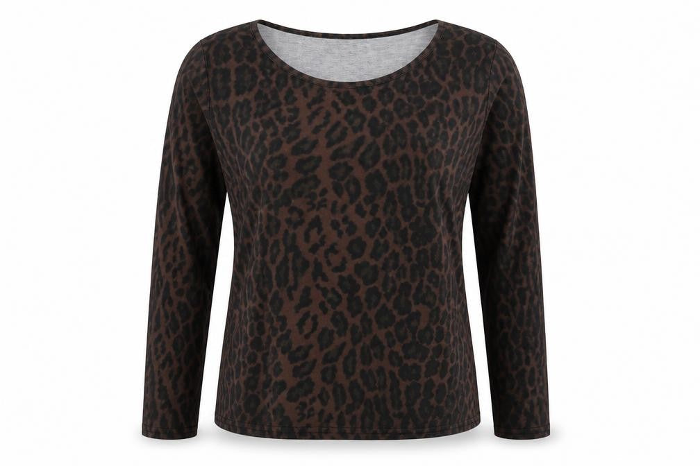 PRETTYLITTLETHING Womens Black Animal Print Polyester Basic T-Shirt Size 10 Round Neck - Leopard Print