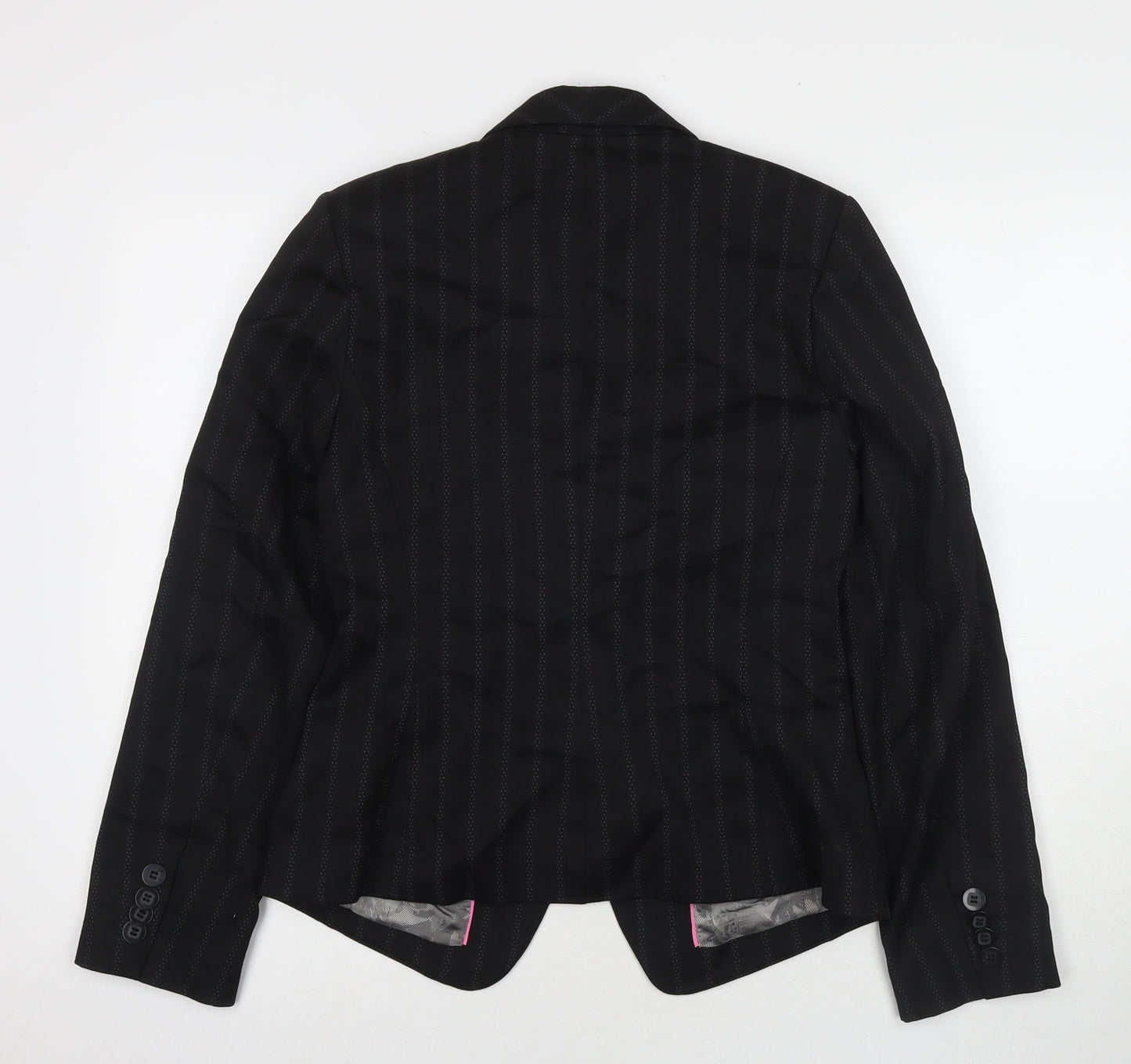 NEXT Womens Black Striped Jacket Blazer Size 12 Button