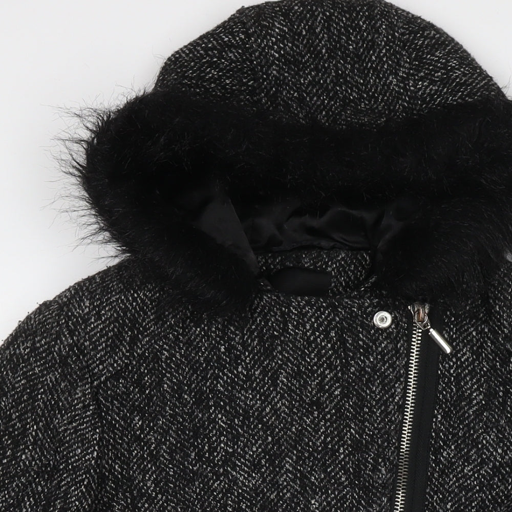 New Look Womens Black Overcoat Jacket Size 12 Zip