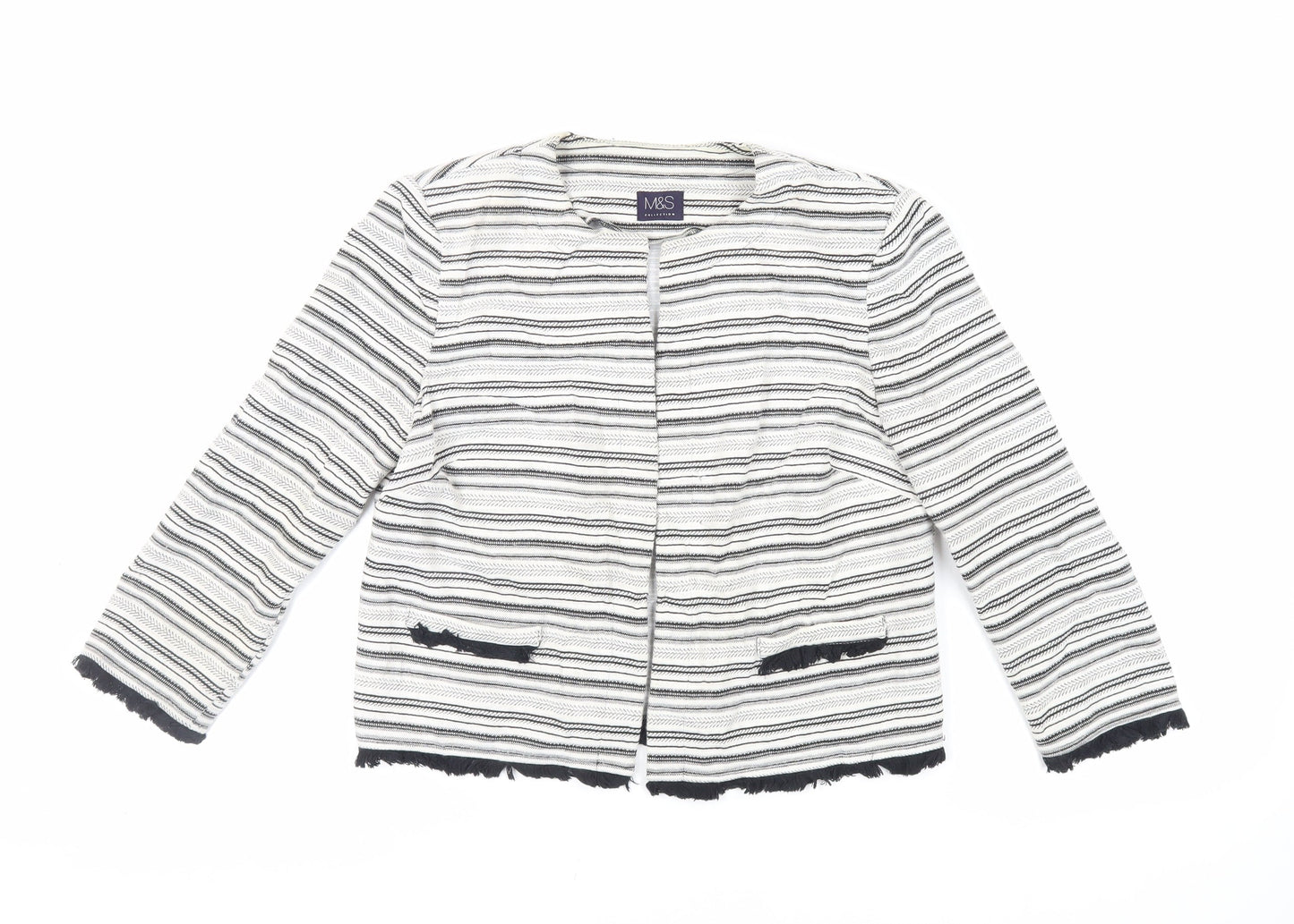 Marks and Spencer Womens White Striped Jacket Blazer Size 12 - Open
