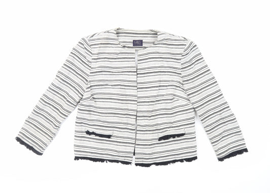 Marks and Spencer Womens White Striped Jacket Blazer Size 12 - Open