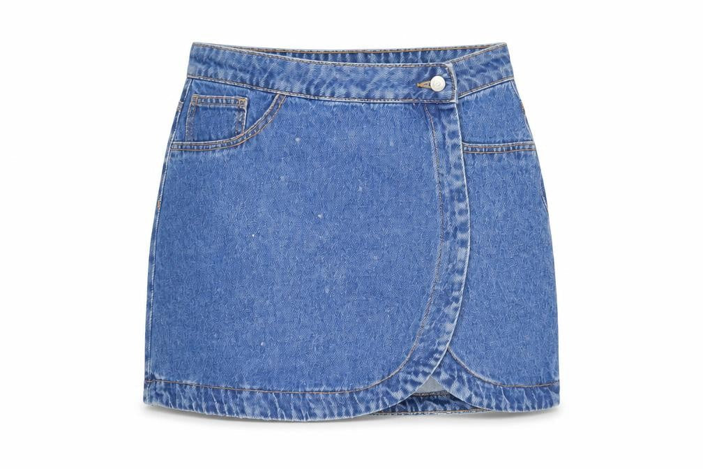 Denim & Co. Womens Blue Cotton Wrap Skirt Size 10 Button - Pockets