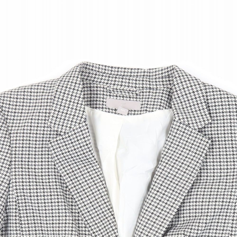 H&M Womens Grey Geometric Jacket Blazer Size 12 Button