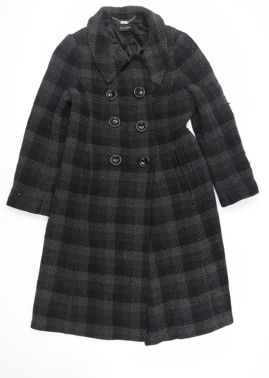 Planet Womens Black Check Pea Coat Coat Size 12 Button