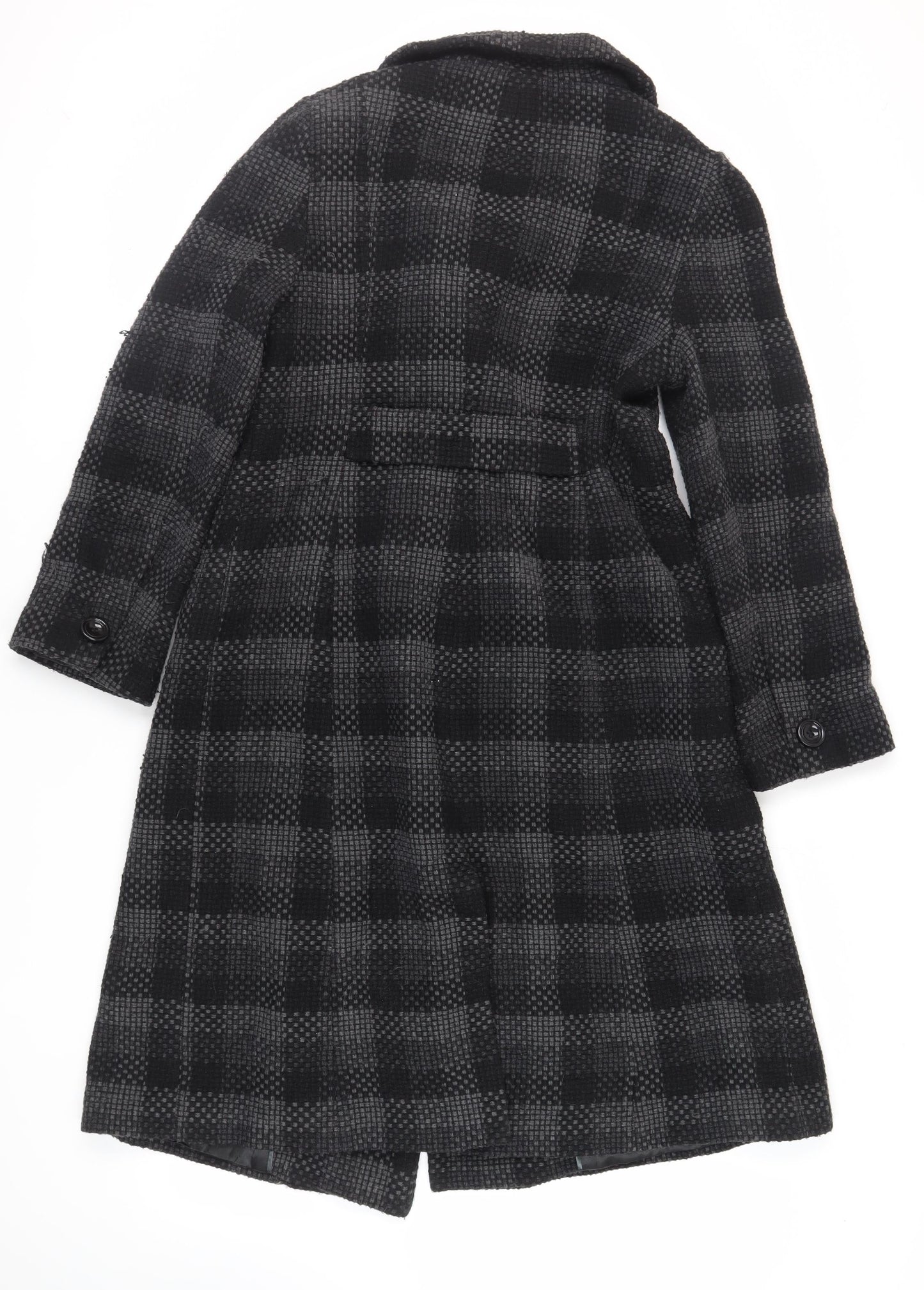 Planet Womens Black Check Pea Coat Coat Size 12 Button