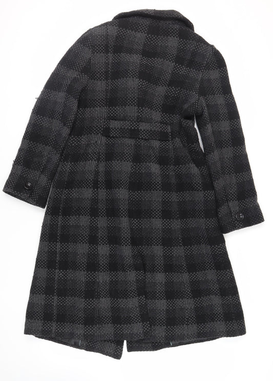 Planet Womens Black Check Pea Coat Coat Size 12 Button