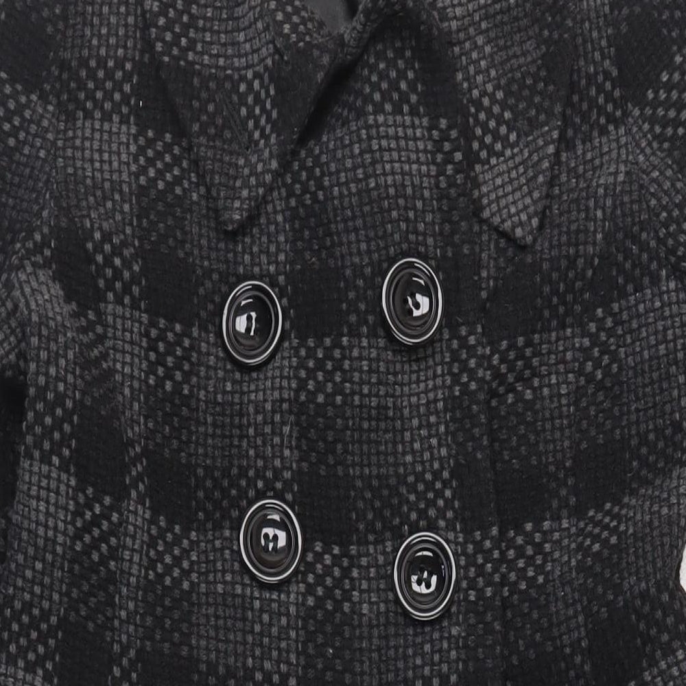 Planet Womens Black Check Pea Coat Coat Size 12 Button