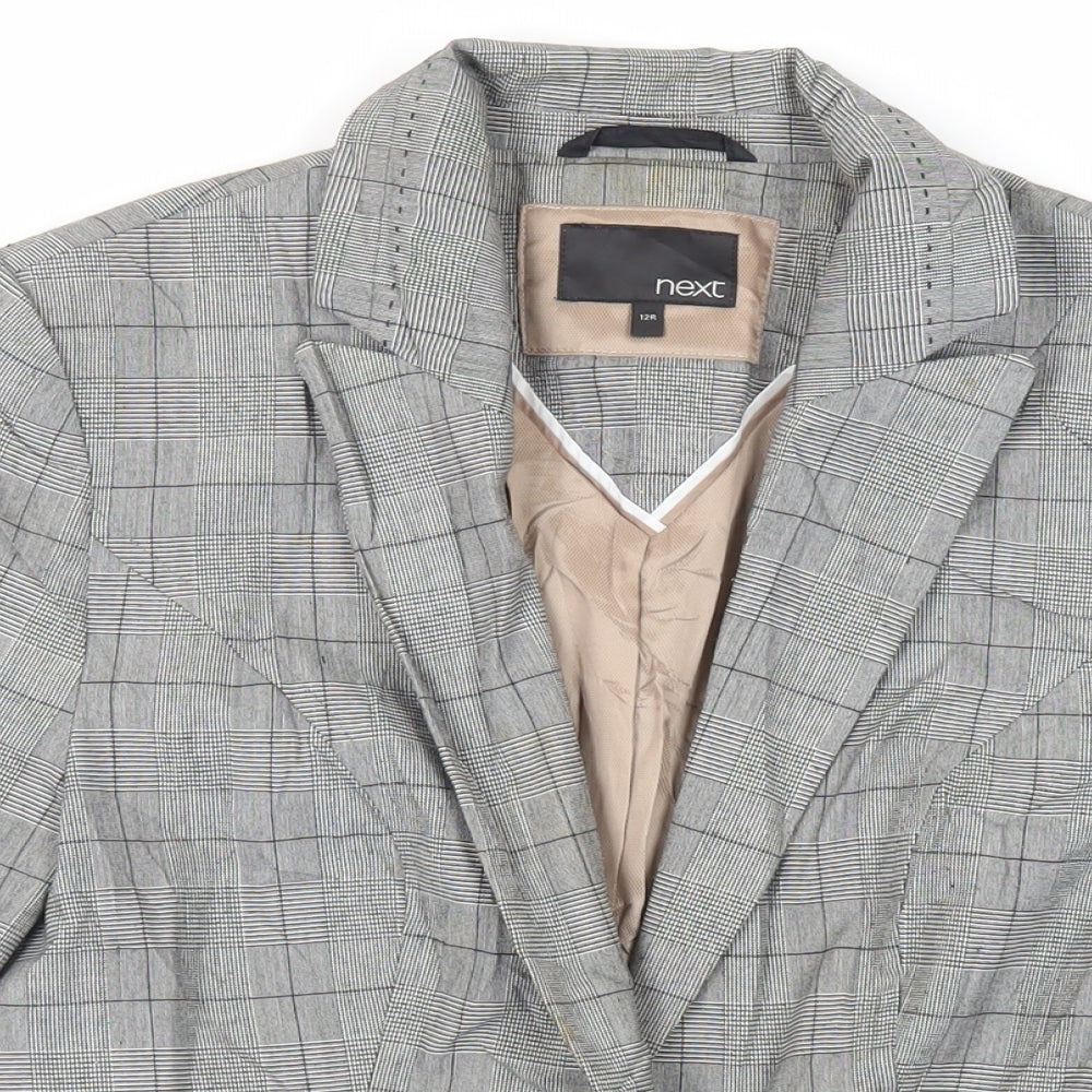 NEXT Womens Grey Plaid Jacket Blazer Size 12 Button