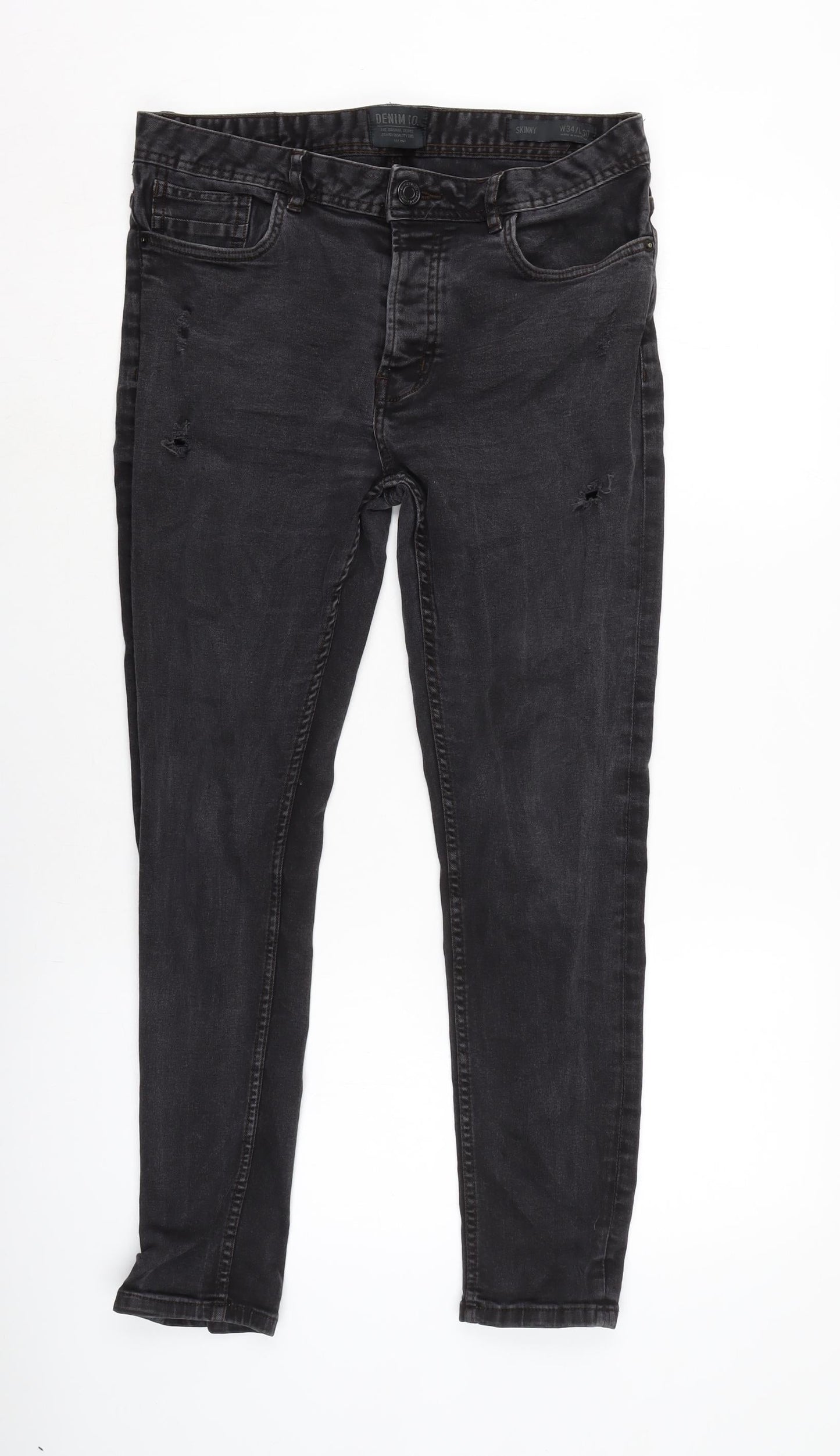 Denim & Co. Mens Grey Cotton Blend Tapered Jeans Size 34 in L30 in Regular Button