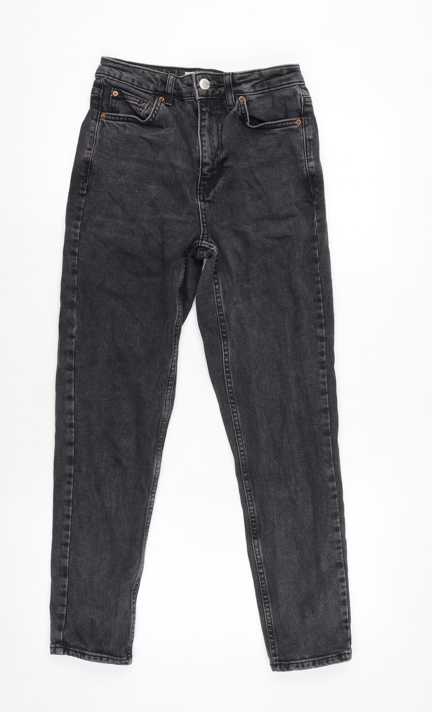 Topshop Womens Grey Cotton Blend Straight Jeans Size 24 in L25 in Regular Zip