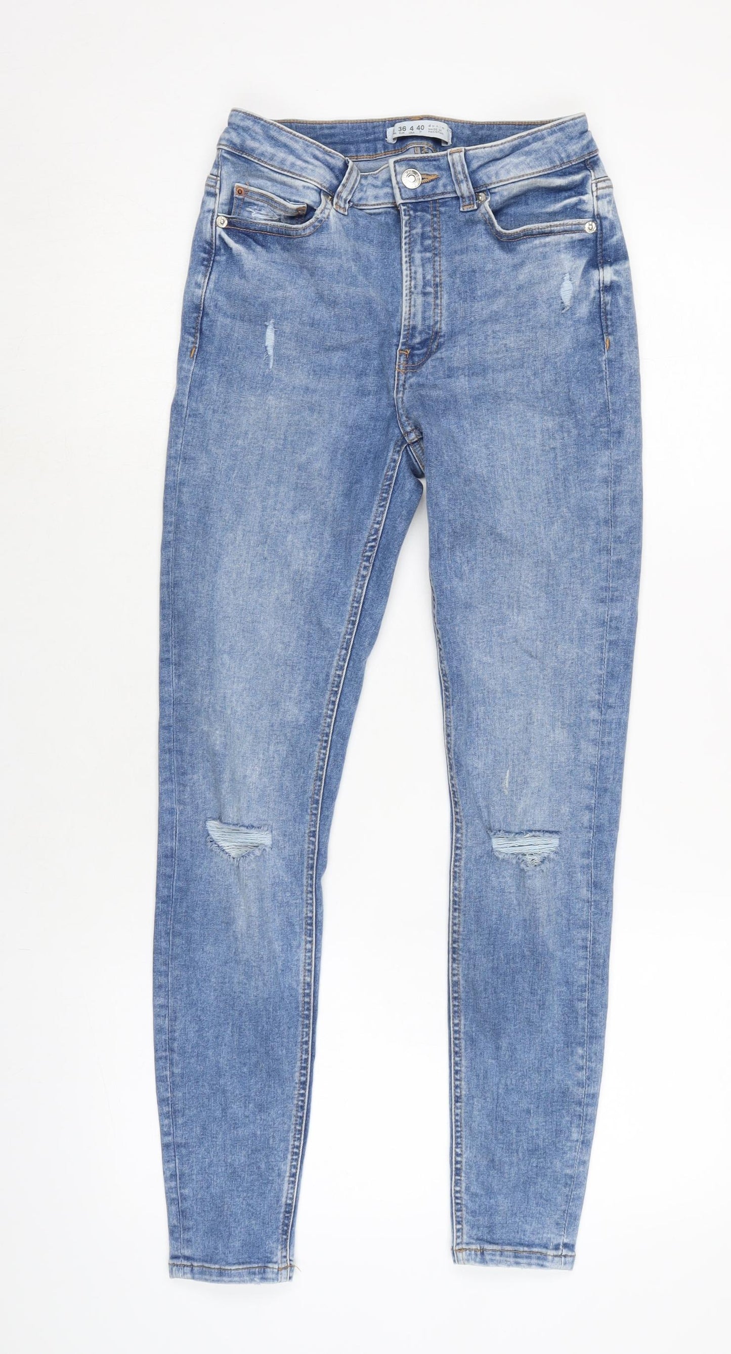 Denim & Co. Womens Blue Cotton Blend Tapered Jeans Size 8 L27.5 in Regular Zip
