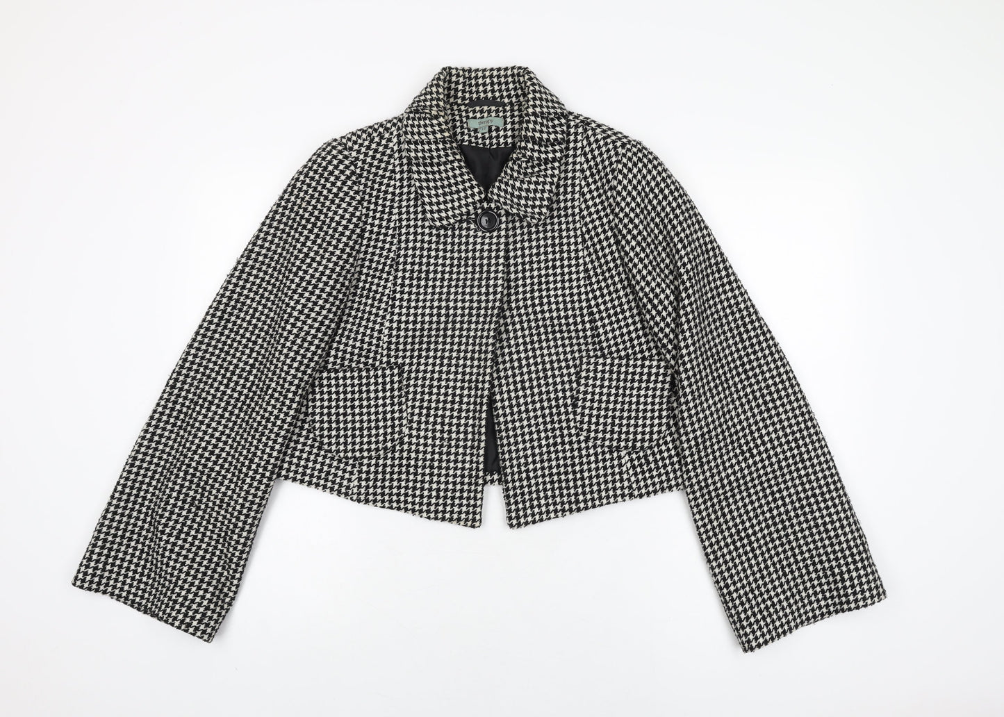 Therapy Womens Black Geometric Jacket Coat Size 12 Button - Houndstooth