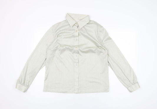 St Michael Womens Green Striped Polyester Basic Button-Up Size 20 Collared