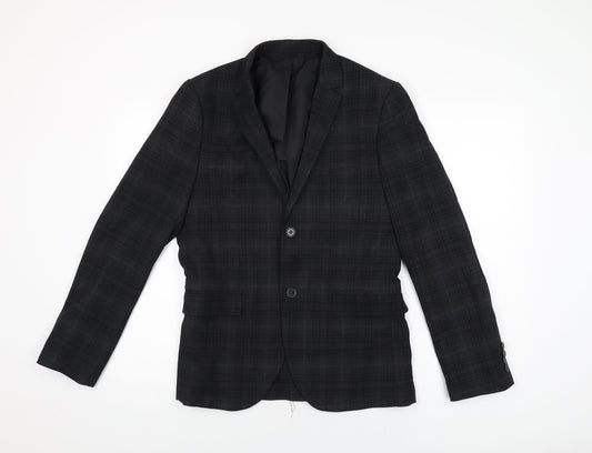 H&M Mens Black Geometric Polyester Jacket Suit Jacket Size 38 Regular