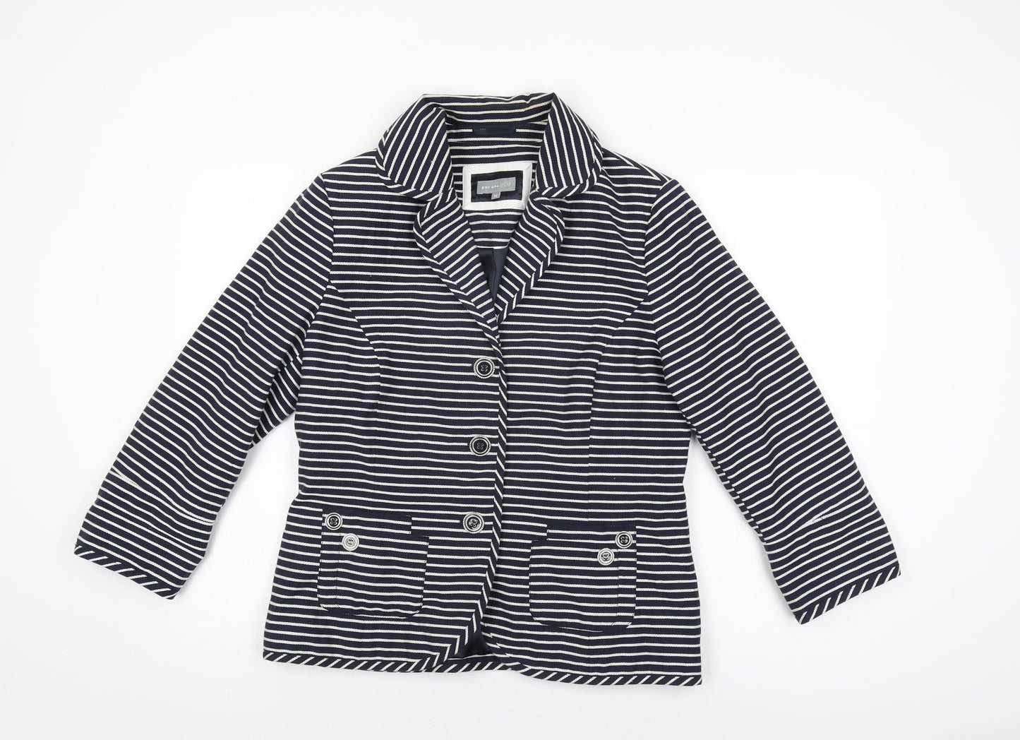 Per Una Womens Blue Striped Jacket Size 14 Button