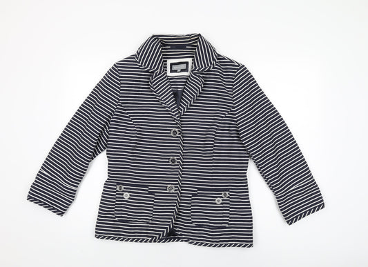 Per Una Womens Blue Striped Jacket Size 14 Button