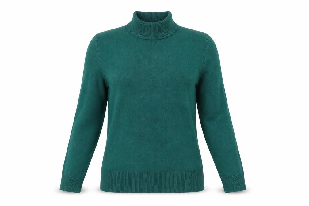 Marks and Spencer Womens Green Acrylic Basic T-Shirt Size 12 High Neck
