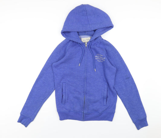 Jack Wills Womens Blue Cotton Full Zip Hoodie Size 10 Zip