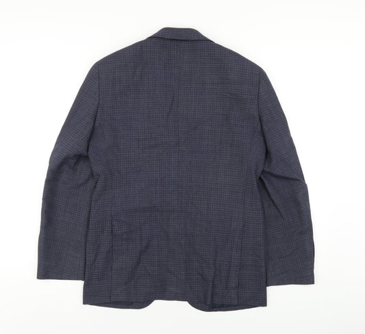 Only Mens Blue Plaid Polyester Jacket Blazer Size 38 Regular