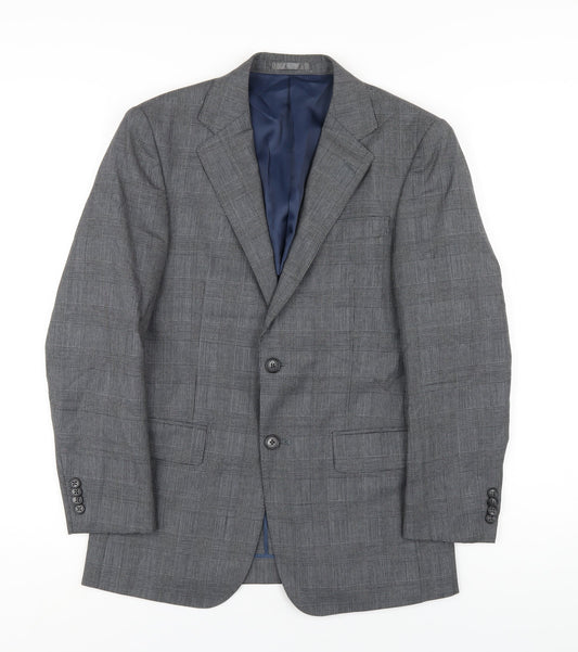 Elefit Mens Grey Plaid Polyester Jacket Blazer Size 38 Regular