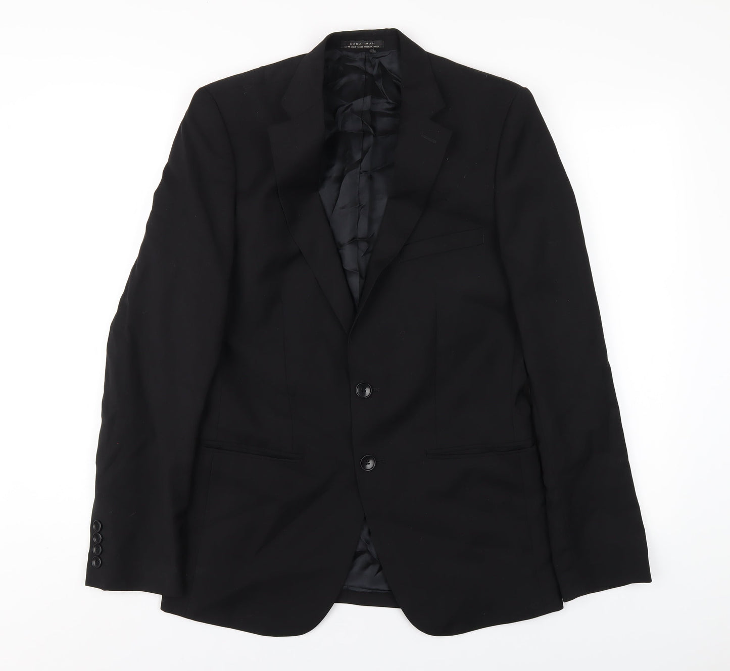 Zara Mens Black Polyester Jacket Blazer Size 38 Regular