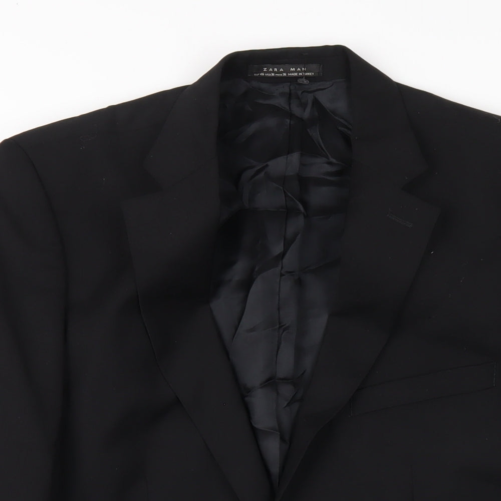 Zara Mens Black Polyester Jacket Blazer Size 38 Regular