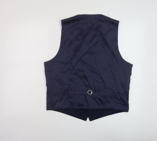 Marks and Spencer Mens Blue Wool Jacket Suit Waistcoat Size L Regular