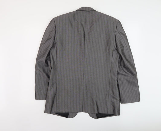 Skoples Mens Grey Striped Polyester Jacket Suit Jacket Size 38 Regular