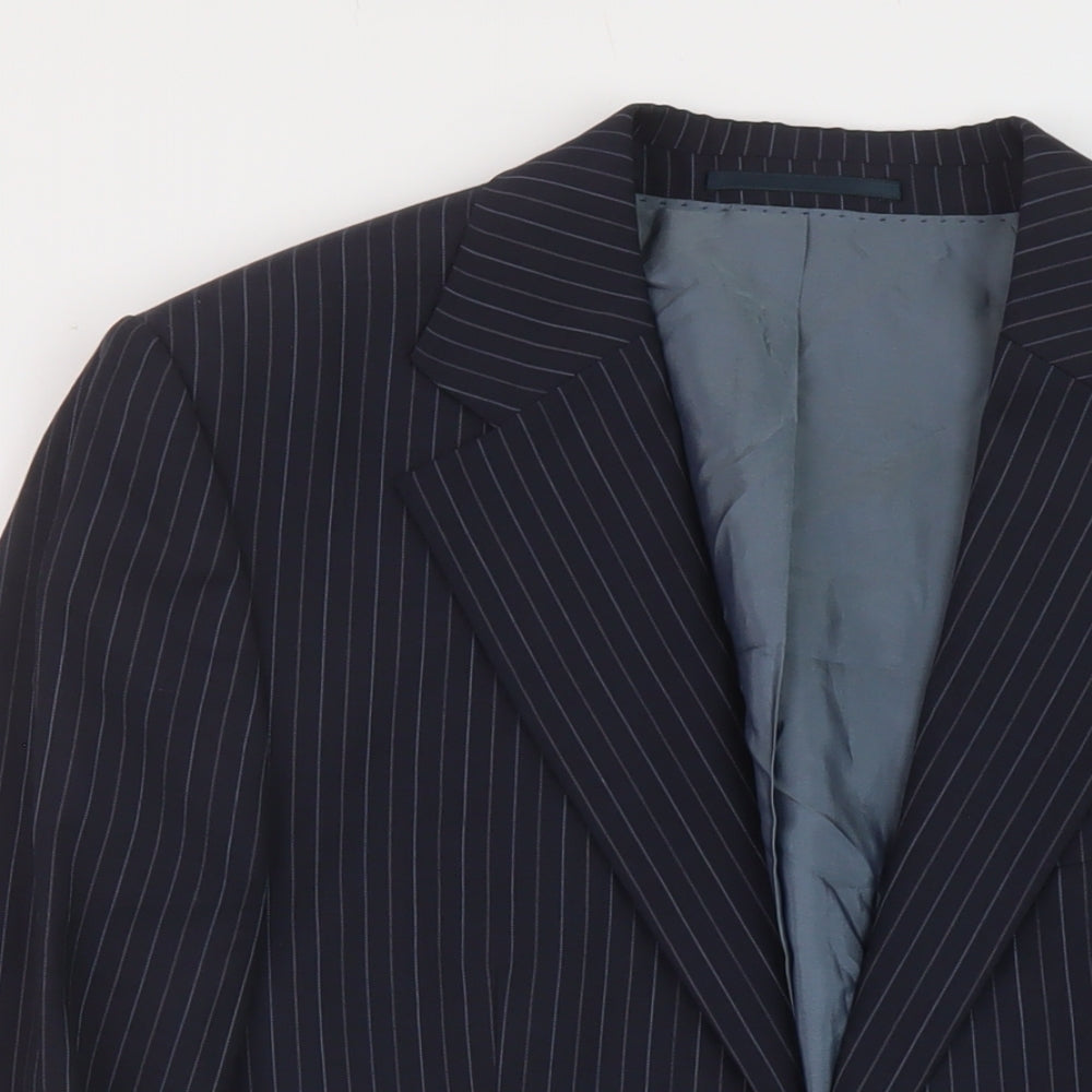 Boss Mens Blue Striped Wool Jacket Suit Jacket Size 40 Regular