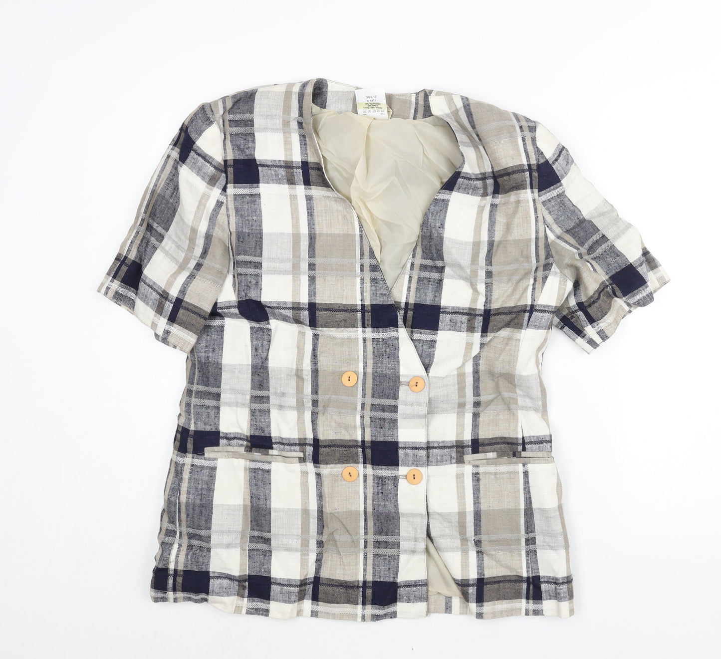 Fashion Extra Womens Beige Check Jacket Size 16 Button - Double Breasted