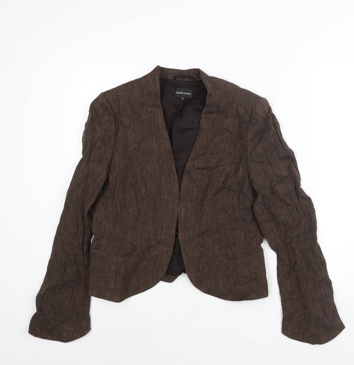 Claudia Strater Womens Brown Jacket Blazer Size 12 Hook & Eye