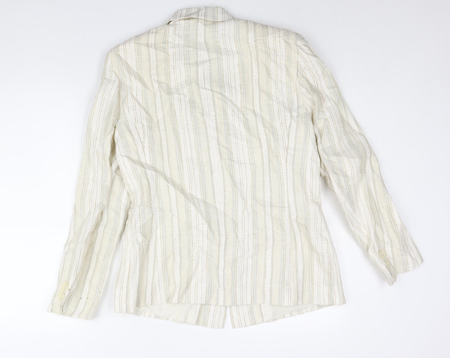 Gray & Osbourn Womens Ivory Striped Jacket Blazer Size 16 Button