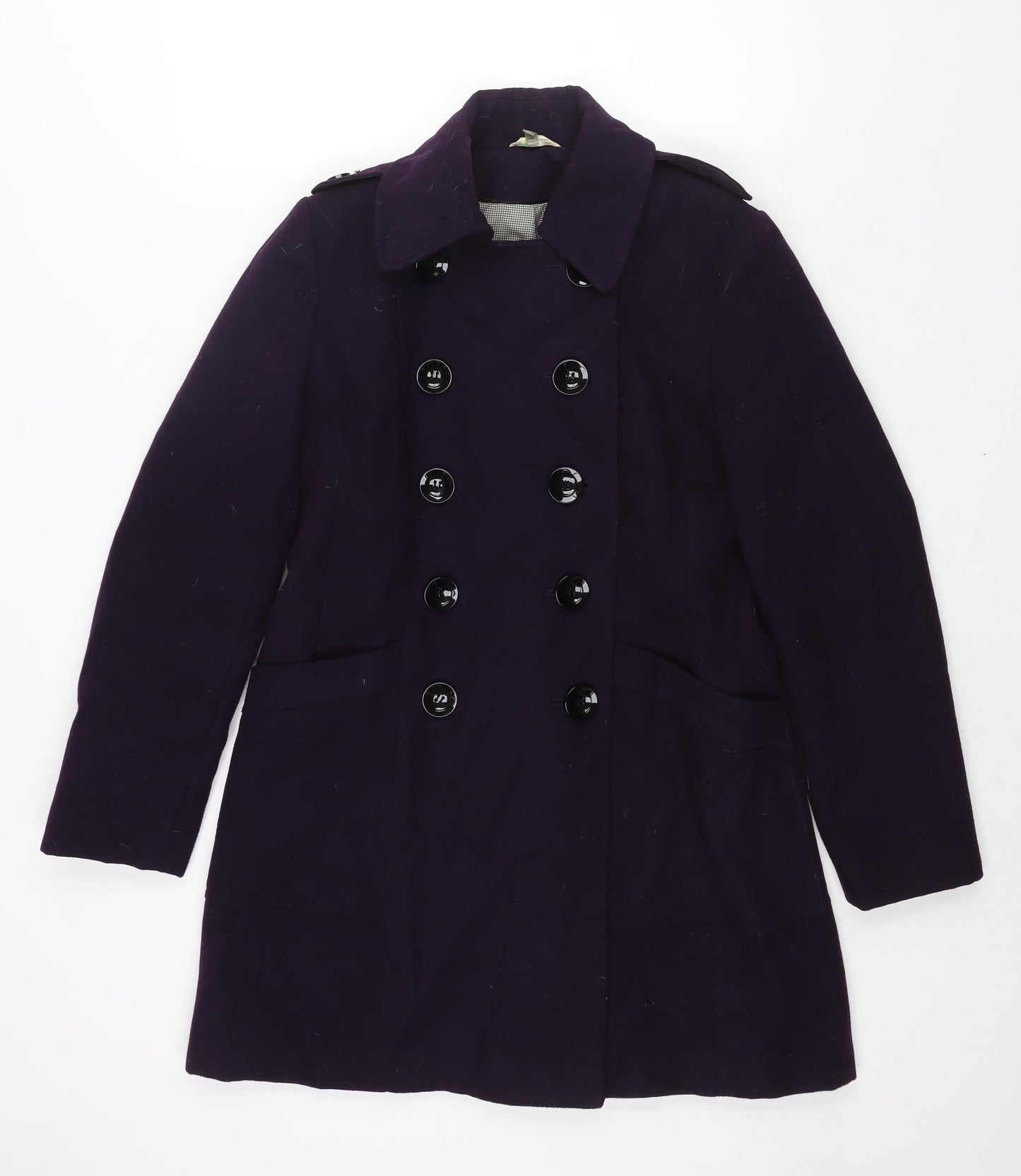 Marks and Spencer Womens Purple Pea Coat Coat Size 12 Button - Double Breasted