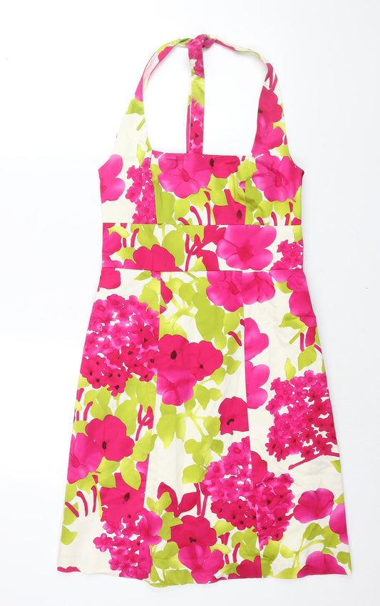 Jones New York Womens Multicoloured Floral Cotton Shift Size 6 Halter Zip