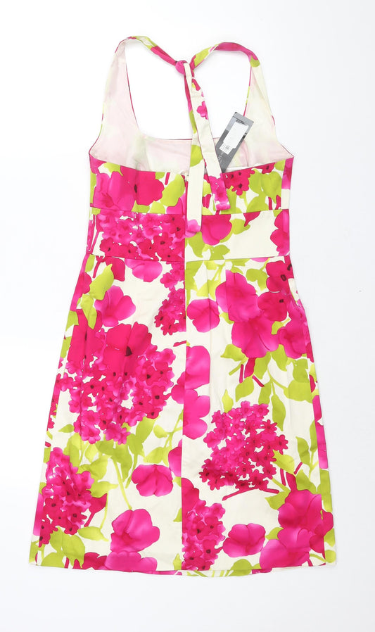 Jones New York Womens Multicoloured Floral Cotton Shift Size 6 Halter Zip