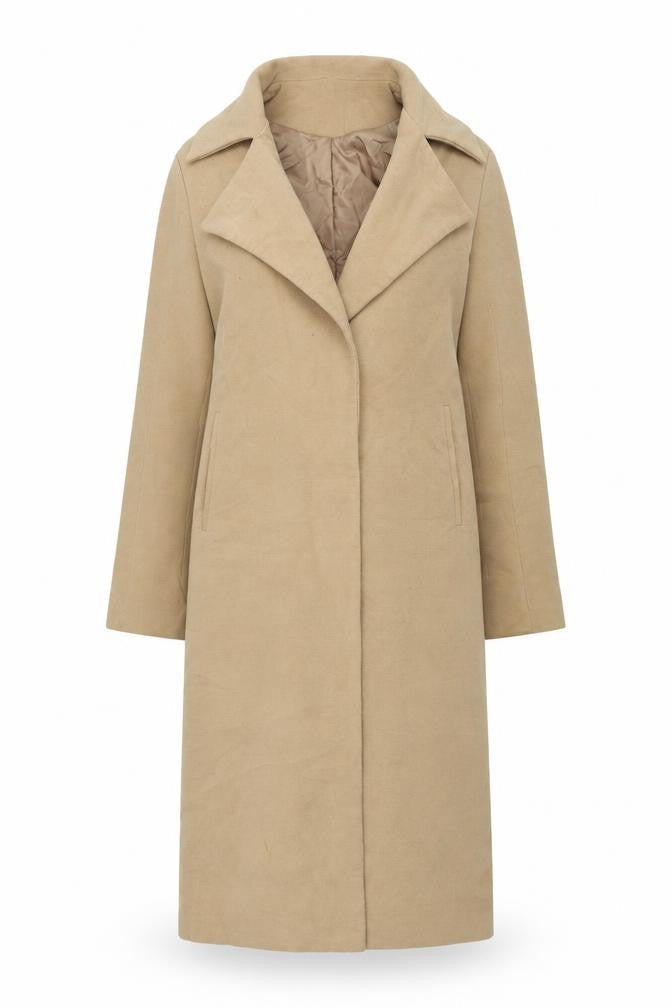 Front view of Missguided women’s brown overcoat coat, size UK 8, - no closure