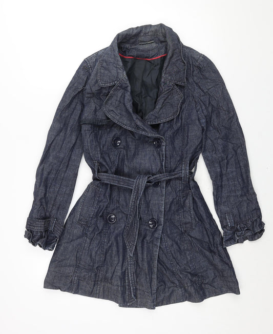 New Look Womens Blue Trench Coat Coat Size 12 Button - Belted