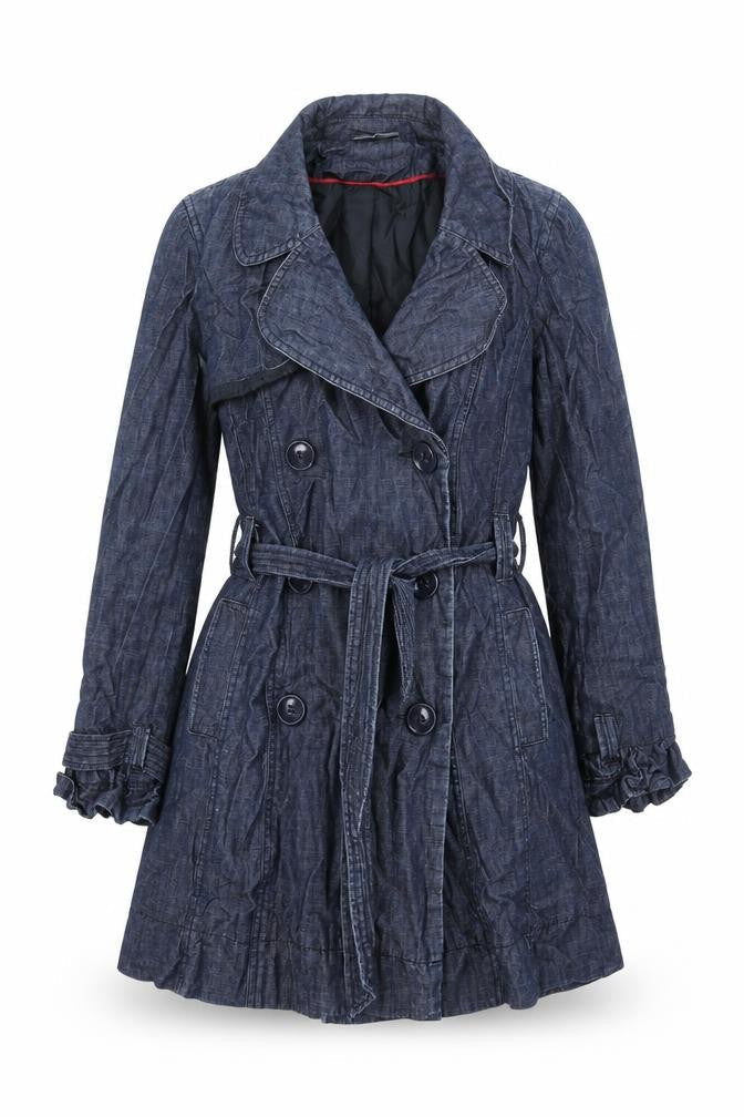 New Look Womens Blue Trench Coat Coat Size 12 Button - Belted