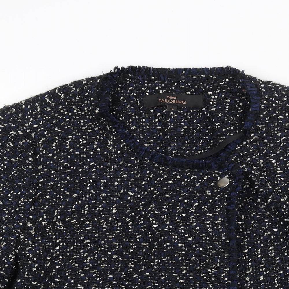 NEXT Womens Blue Jacket Size 16 Button - Woven Raw Edge